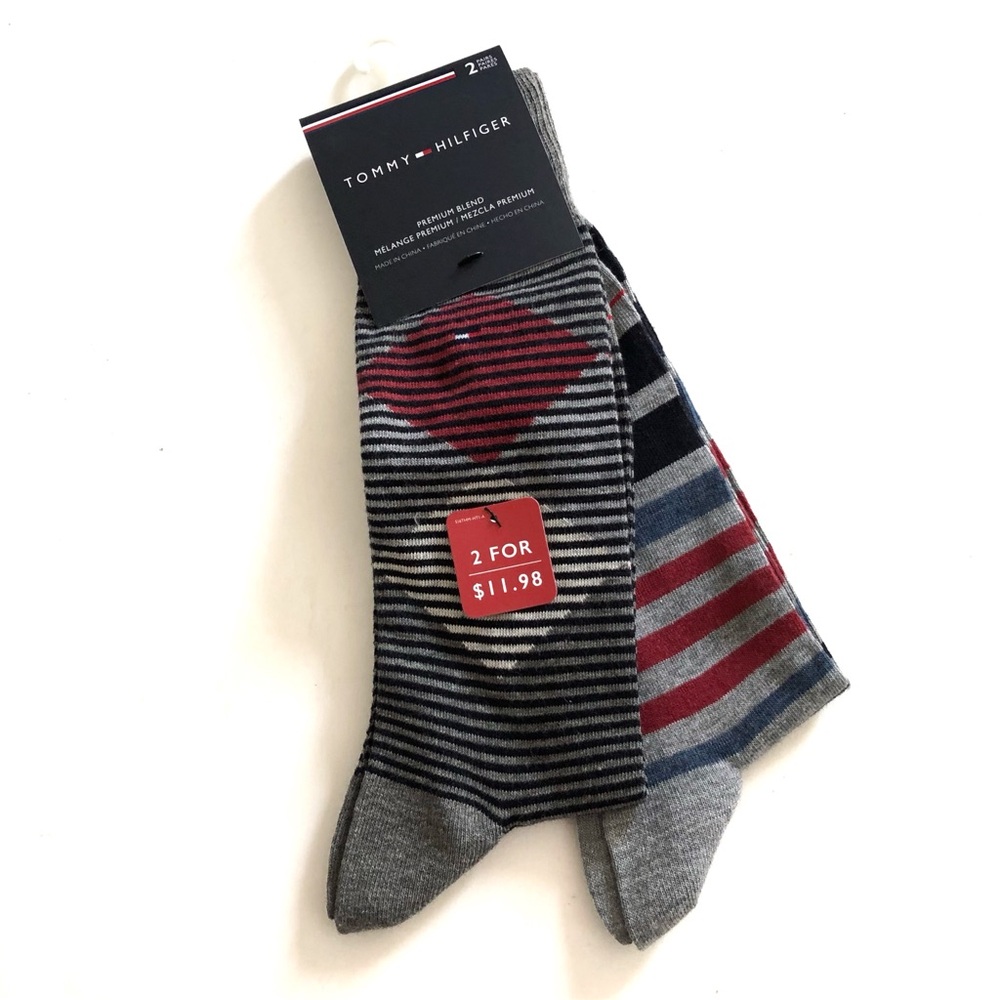 Tommy Hilfiger Men's Gray, Black & Red Striped Casual Socks - 2 Pairs